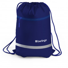 Мешок для обуви 1 отделение Berlingo "Basic blue", 360*460мм, светоотражающая лента, карман на молнии